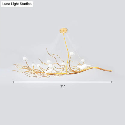 DecorBites™ Modern Gold Branch Pendant Light with Clear Glass Island Lamp - 10-Light Design with Birds - Ideal for Dining Room
