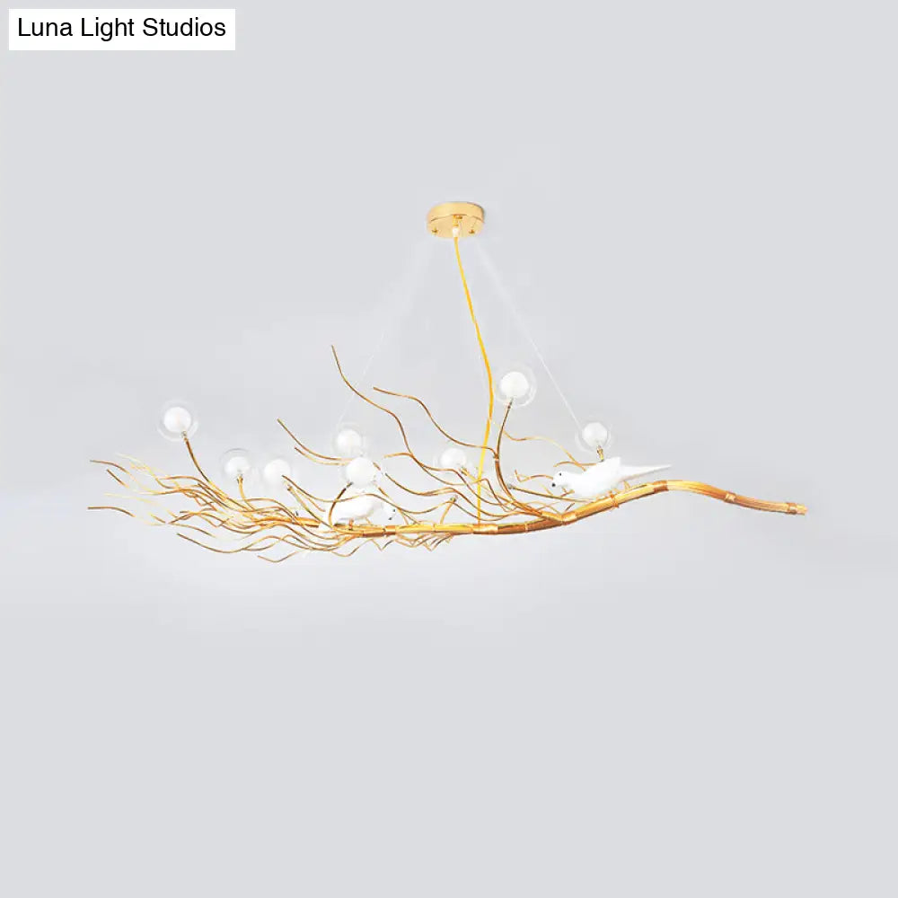 DecorBites™ Modern Gold Branch Pendant Light with Clear Glass Island Lamp - 10-Light Design with Birds - Ideal for Dining Room