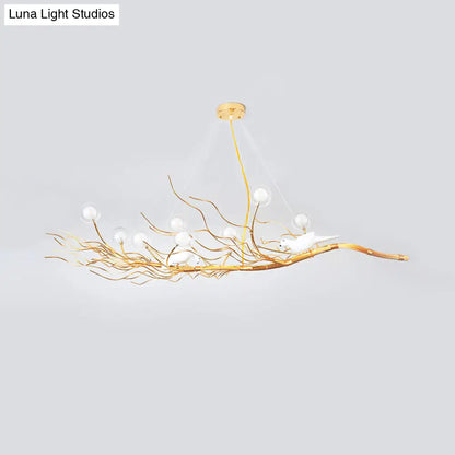 DecorBites™ Modern Gold Branch Pendant Light with Clear Glass Island Lamp - 10-Light Design with Birds - Ideal for Dining Room