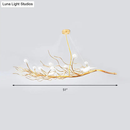DecorBites™ Modern Gold Branch Pendant Light with Clear Glass Island Lamp - 10-Light Design with Birds - Ideal for Dining Room