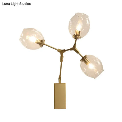 Modern gold branch wall lamp with glass shades for living room