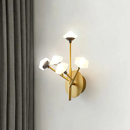 Modern gold branching wall sconce with acrylic shade living room
