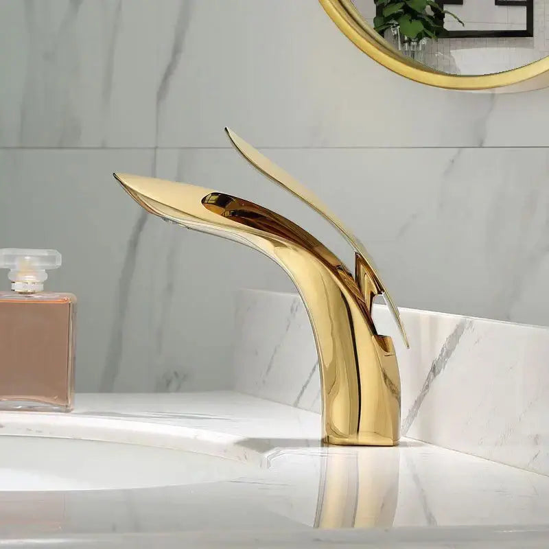Modern gold brass basin faucet bathroom sink mixer flowing design