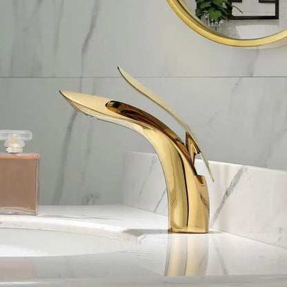 Modern gold brass basin faucet bathroom sink mixer flowing design