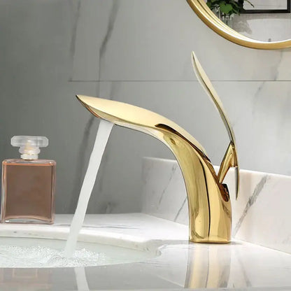 Modern gold brass basin faucet bathroom sink mixer flowing design