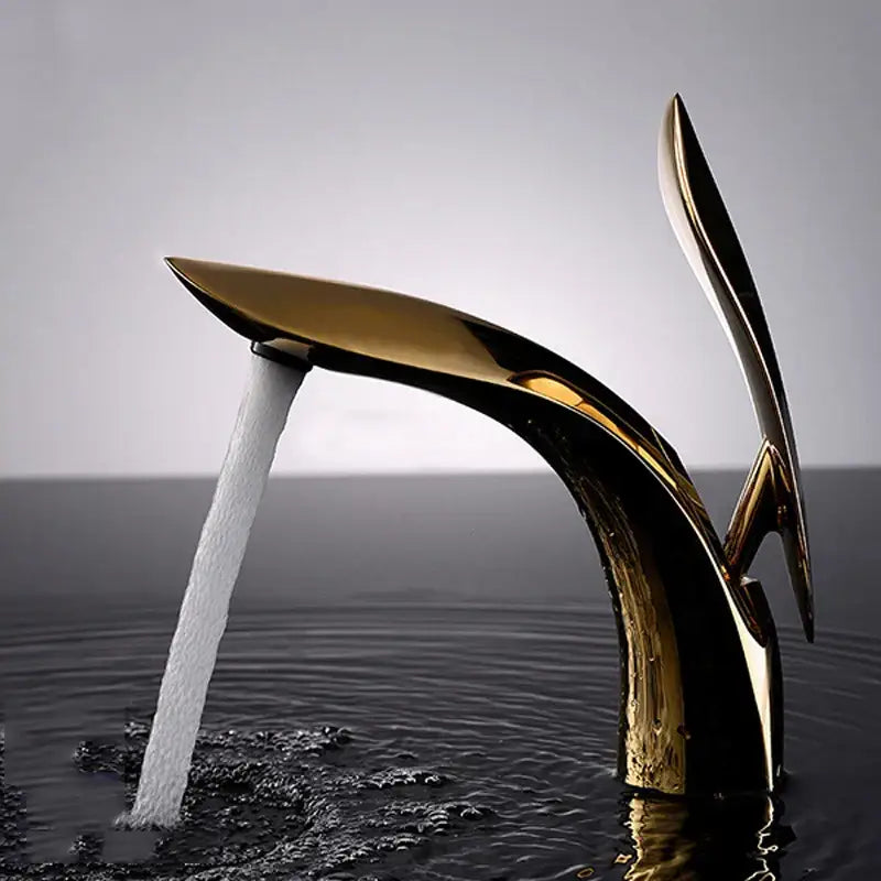 Modern gold brass basin faucet bathroom sink mixer flowing design