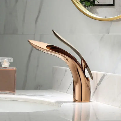 Modern gold brass basin faucet bathroom sink mixer flowing design