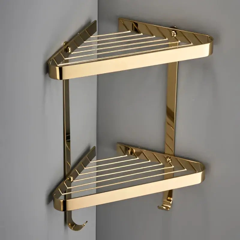 Modern gold brass bathroom shower rack with hooks – bathroom shelf