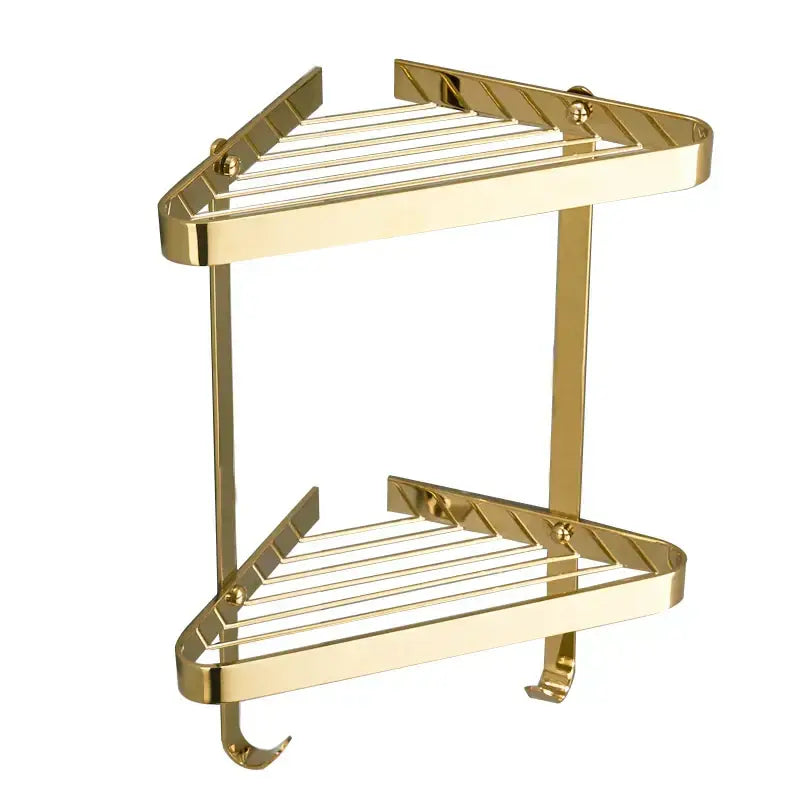 Modern gold brass bathroom shower rack with hooks – bathroom shelf