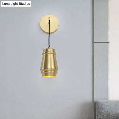 Modern gold brass bedroom wall sconce with metal shade fixture
