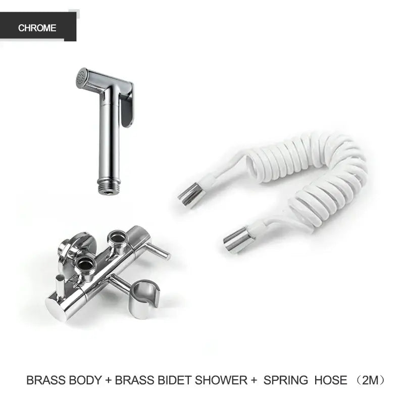 Modern gold brass bidet shower head with double valve for bathroom
