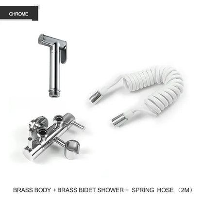 Modern gold brass bidet shower head with double valve for bathroom