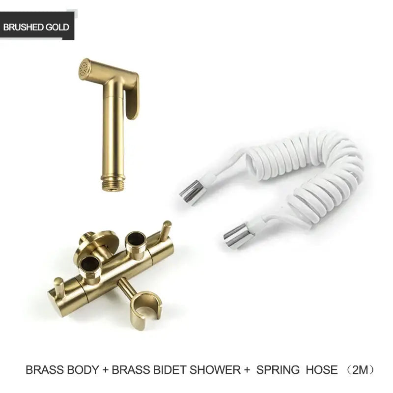Modern gold brass bidet shower head with double valve for bathroom