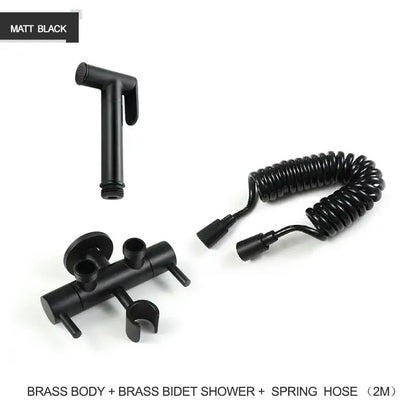 Modern gold brass bidet shower head with double valve for bathroom