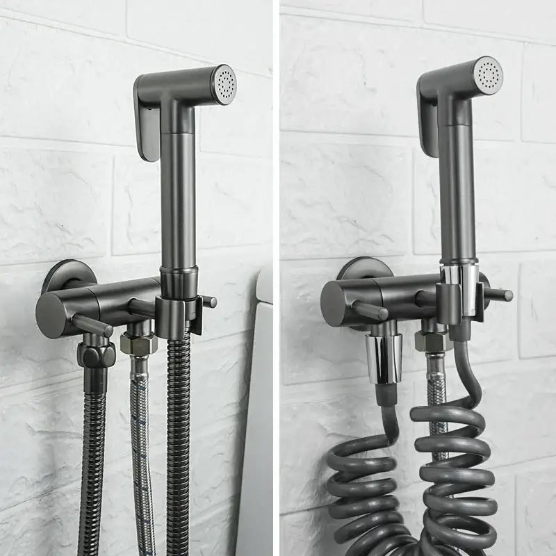 Modern gold brass bidet shower head with double valve for bathroom
