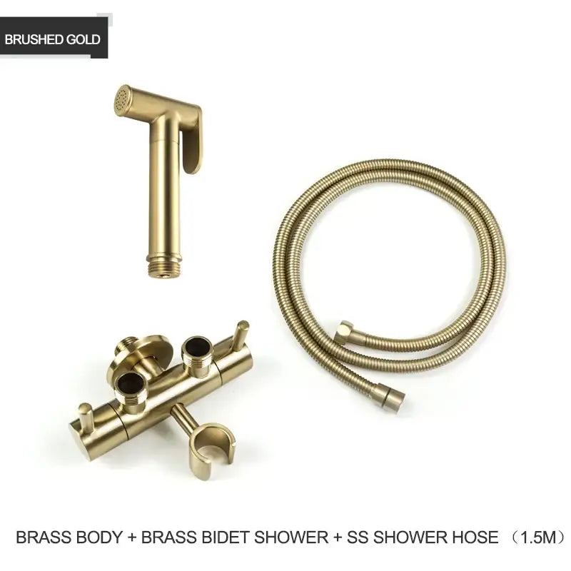 Modern gold brass bidet shower head with double valve for bathroom