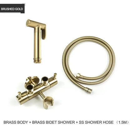Modern gold brass bidet shower head with double valve for bathroom