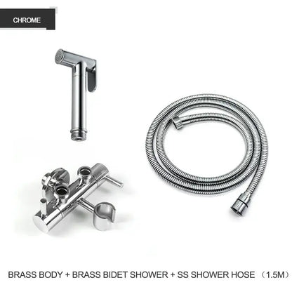 Modern gold brass bidet shower head with double valve for bathroom