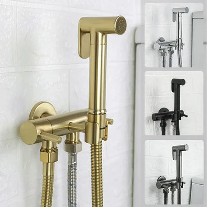 Modern gold brass bidet shower head with double valve for bathroom