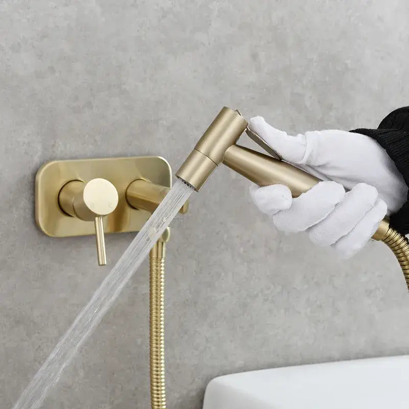 Modern gold brass bidet sprayer set – bathroom hot and cold faucet