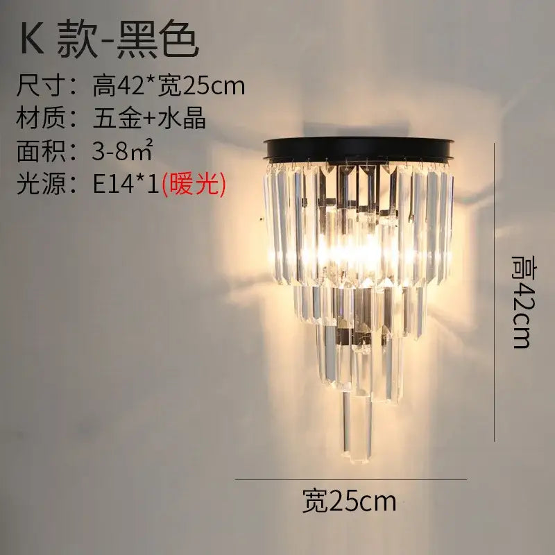 Modern gold brass crystal wall sconce bedroom light