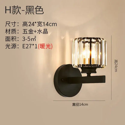 Modern gold brass crystal wall sconce bedroom light