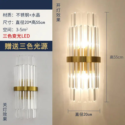 Modern gold brass crystal wall sconce bedroom light