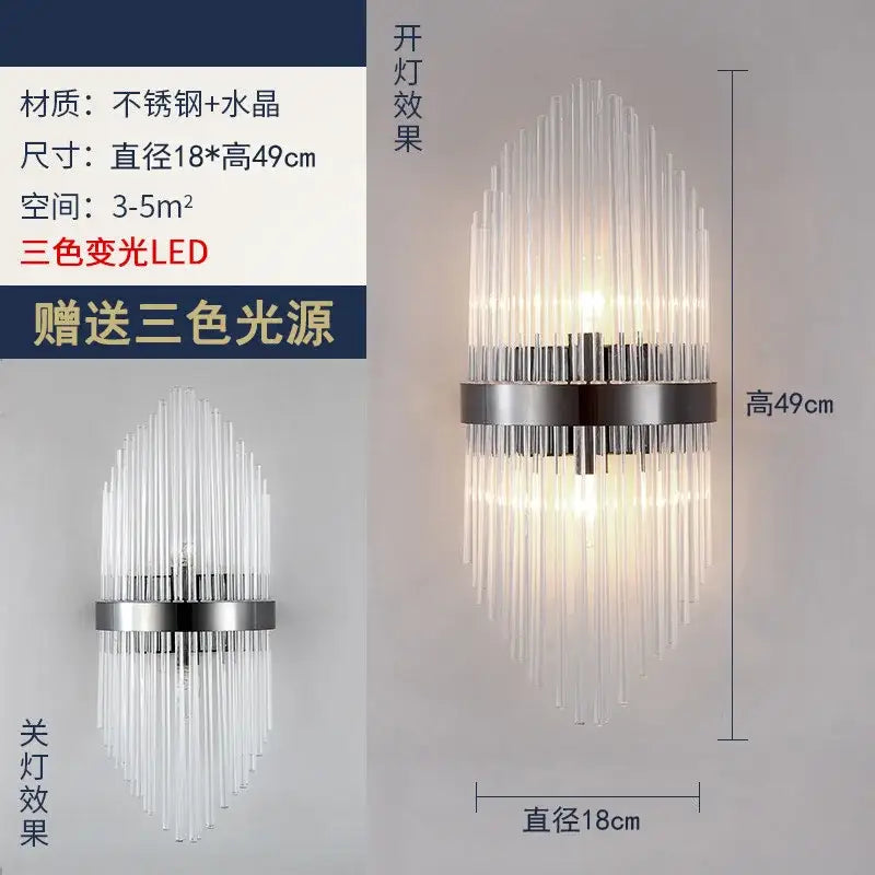 Modern gold brass crystal wall sconce bedroom light