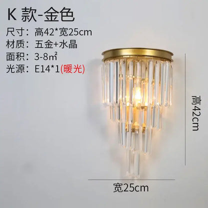 Modern gold brass crystal wall sconce bedroom light