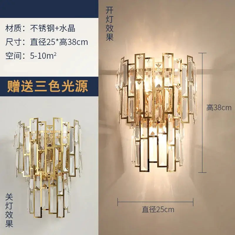 Modern gold brass crystal wall sconce bedroom light