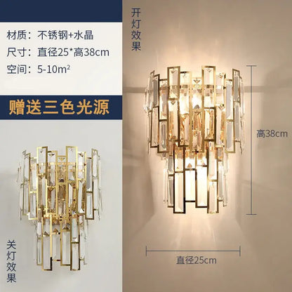 Modern gold brass crystal wall sconce bedroom light