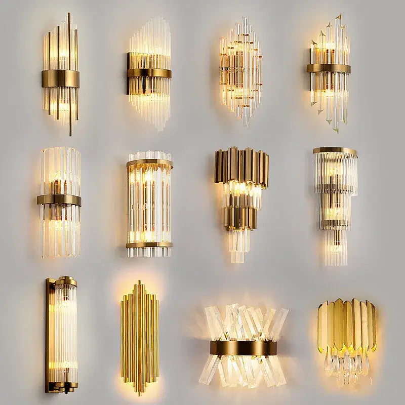 Modern gold brass crystal wall sconce bedroom light