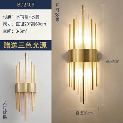 Modern gold brass crystal wall sconce bedroom light
