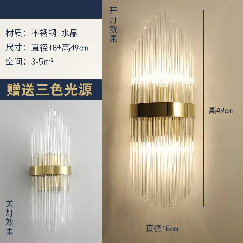 Modern gold brass crystal wall sconce bedroom light