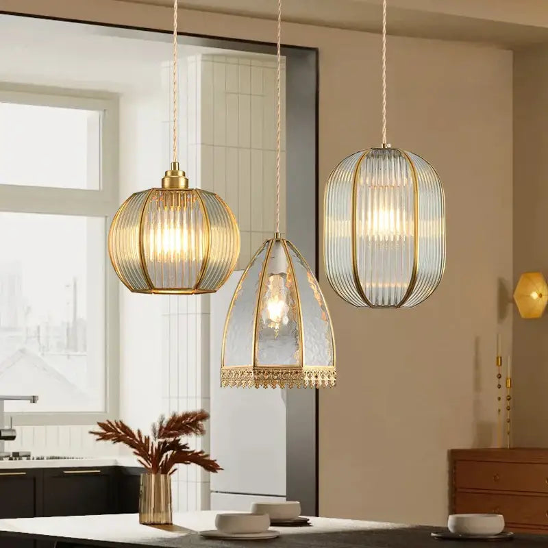 Modern gold brass glass restaurant light bedroom chandelier