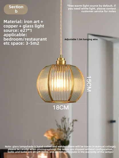 Modern gold brass glass restaurant light bedroom chandelier