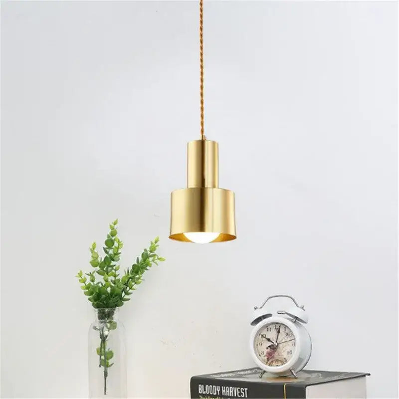Modern gold brass trumpet pendant light bedroom cylindrical lamp