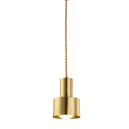Modern gold brass trumpet pendant light bedroom cylindrical lamp
