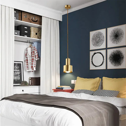 Modern gold brass trumpet pendant light bedroom cylindrical lamp