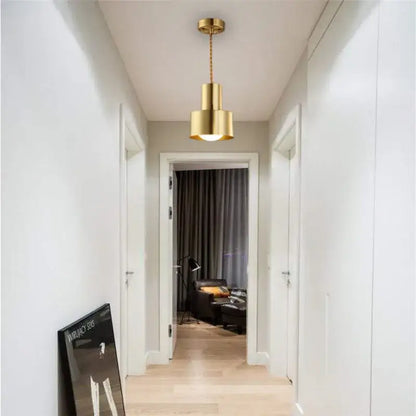 Modern gold brass trumpet pendant light bedroom cylindrical lamp