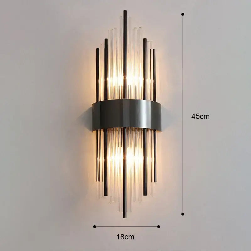 Modern gold & brushed steel glass rod wall lamp for living room