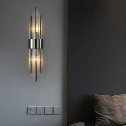 Modern gold & brushed steel glass rod wall lamp for living room