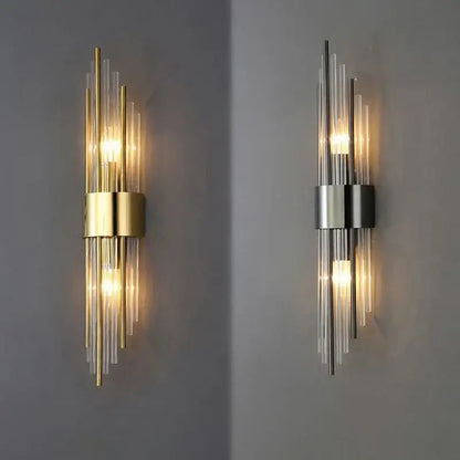 Modern gold & brushed steel glass rod wall lamp for living room
