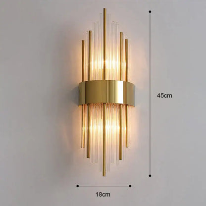 Modern gold & brushed steel glass rod wall lamp for living room