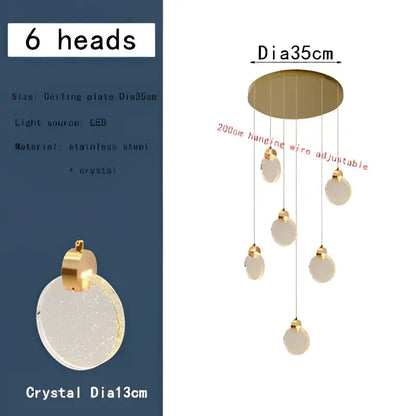 Modern gold bubble crystal ceiling pendant light for villa staircase