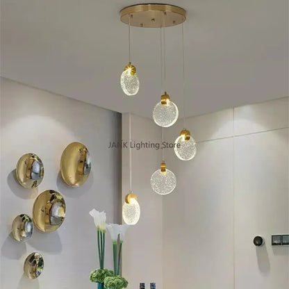 Modern gold bubble crystal ceiling pendant light for villa staircase