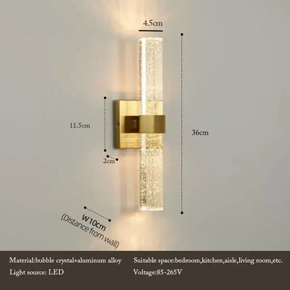 Modern gold bubble crystal led wall sconces living room light