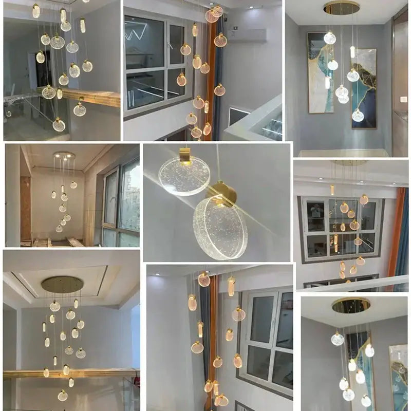 Modern gold bubble crystal pendant lights for living room