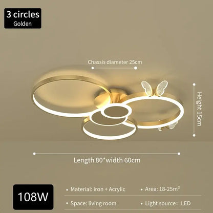 Modern gold butterflies ceiling light for bedroom luxury led fixture