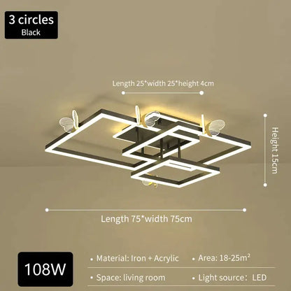 Modern gold butterfly ceiling lamp for living room